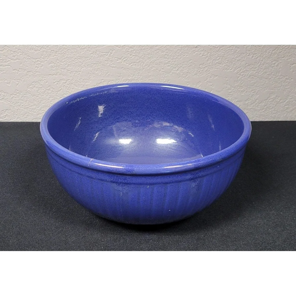 Vintage Cobalt Blue Stoneware Ceramic 8 inch Mixing Bowl 1940s - Read As Is